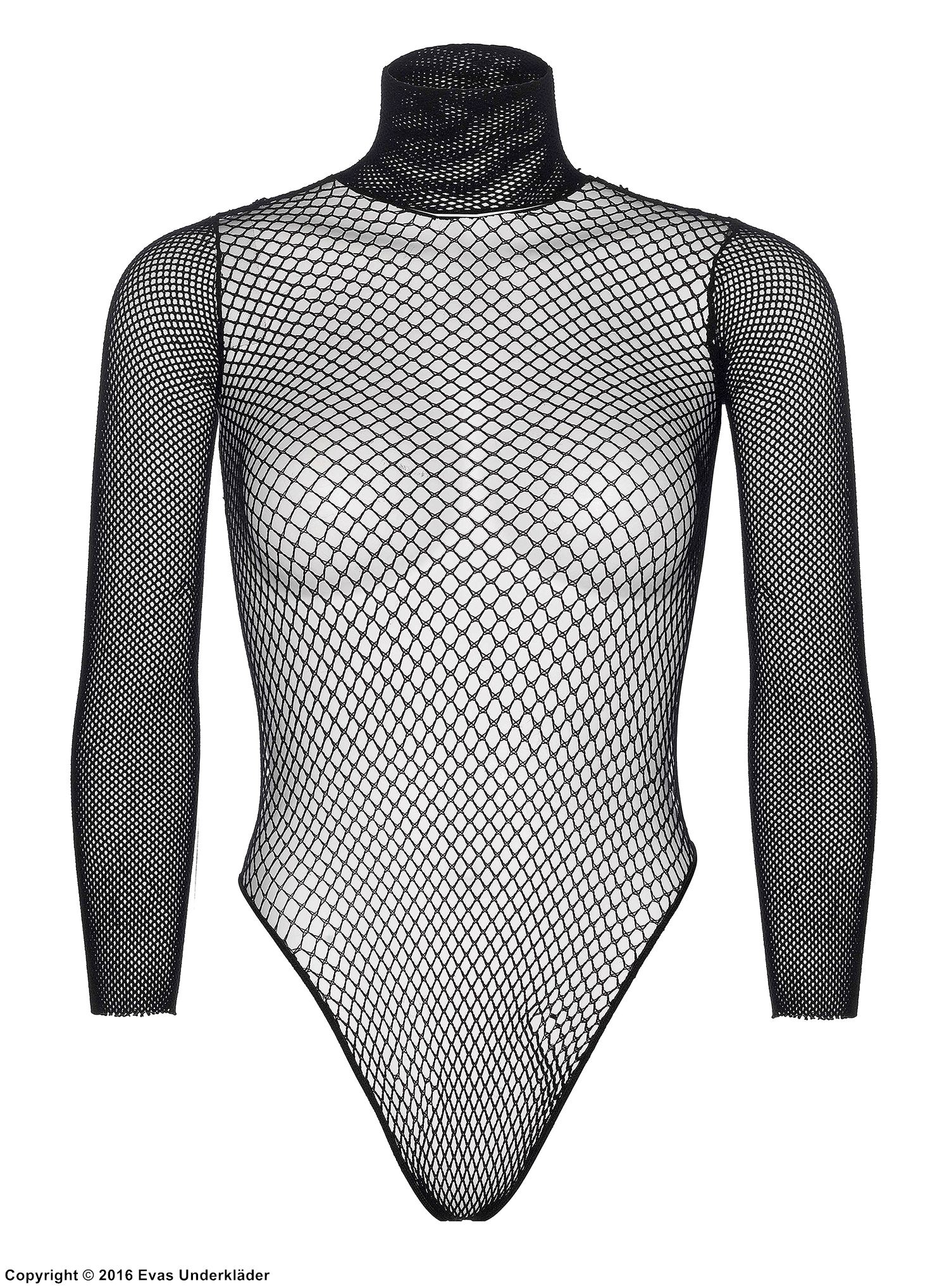 Revealing teddy, small fishnet, long sleeves, turtle neck